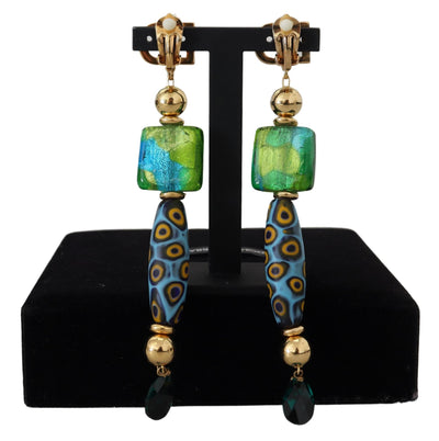 Gold Plated Brass Glass Design Dangling Earrings