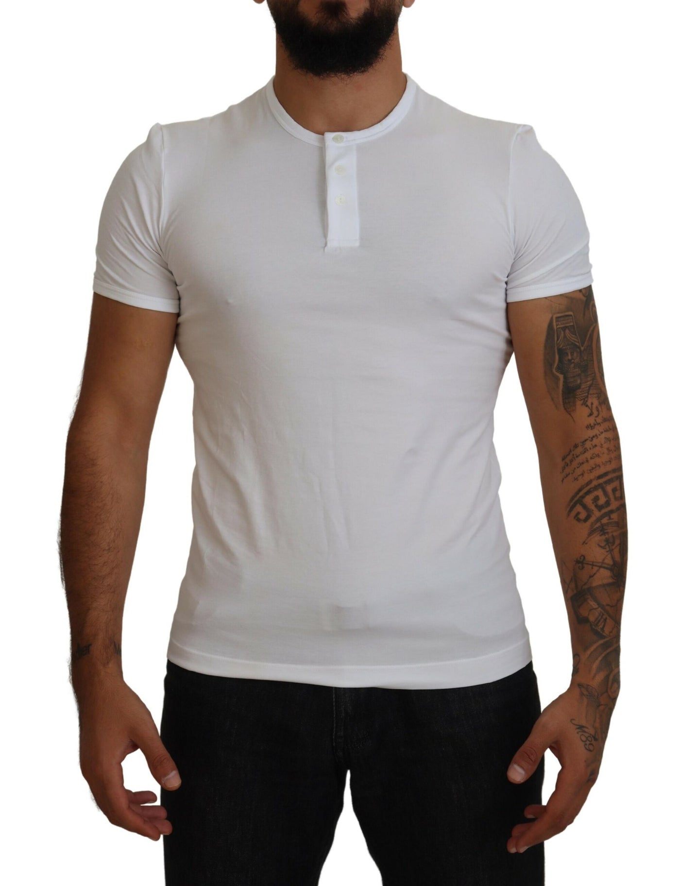 White Cotton Short Sleeves Button Front T-shirt