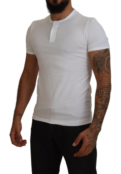 White Cotton Short Sleeves Button Front T-shirt