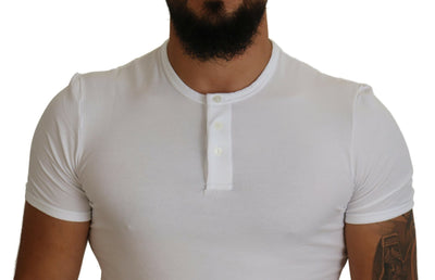 White Cotton Short Sleeves Button Front T-shirt