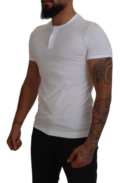 White Cotton Short Sleeves Button Front T-shirt