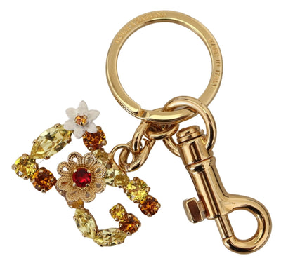 Gold Tone Brass Logo Crystals Keychain Accessory Keyring