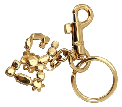 Gold Tone Brass Logo Crystals Keychain Accessory Keyring