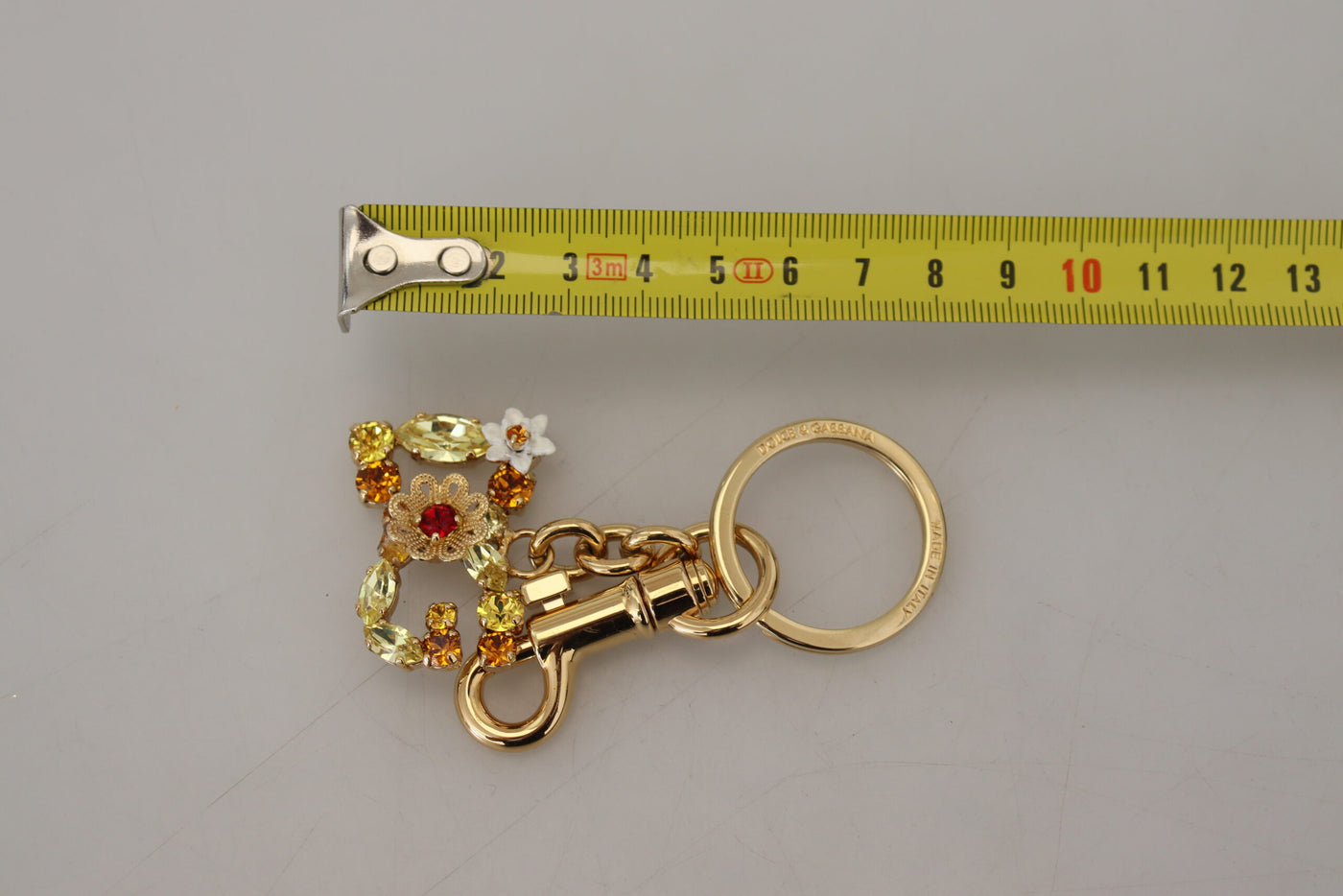 Gold Tone Brass Logo Crystals Keychain Accessory Keyring