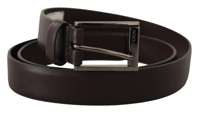 Brown Leather Silver Metal Buckle Belt