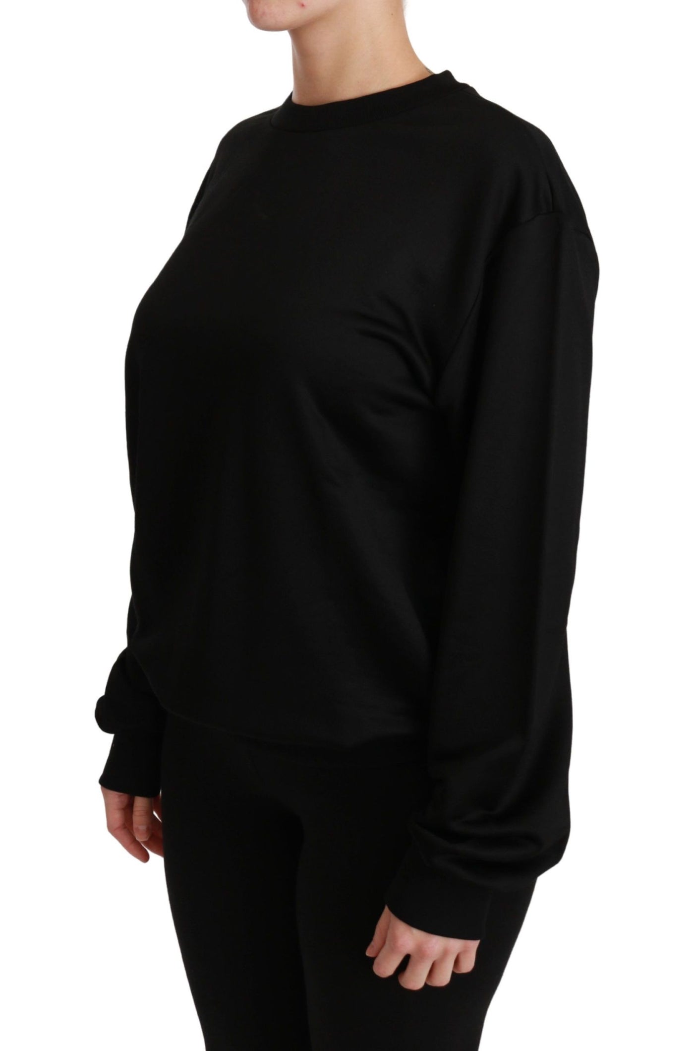 Black Cotton Crewneck Pullover Sweater