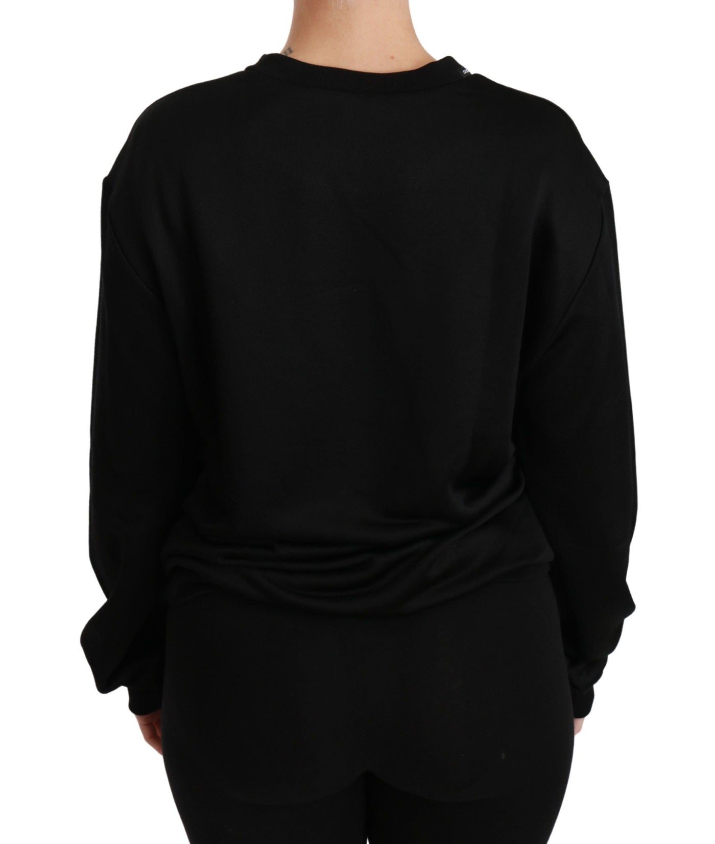 Black Cotton Crewneck Pullover Sweater