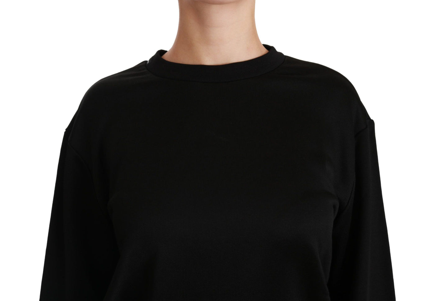 Black Cotton Crewneck Pullover Sweater