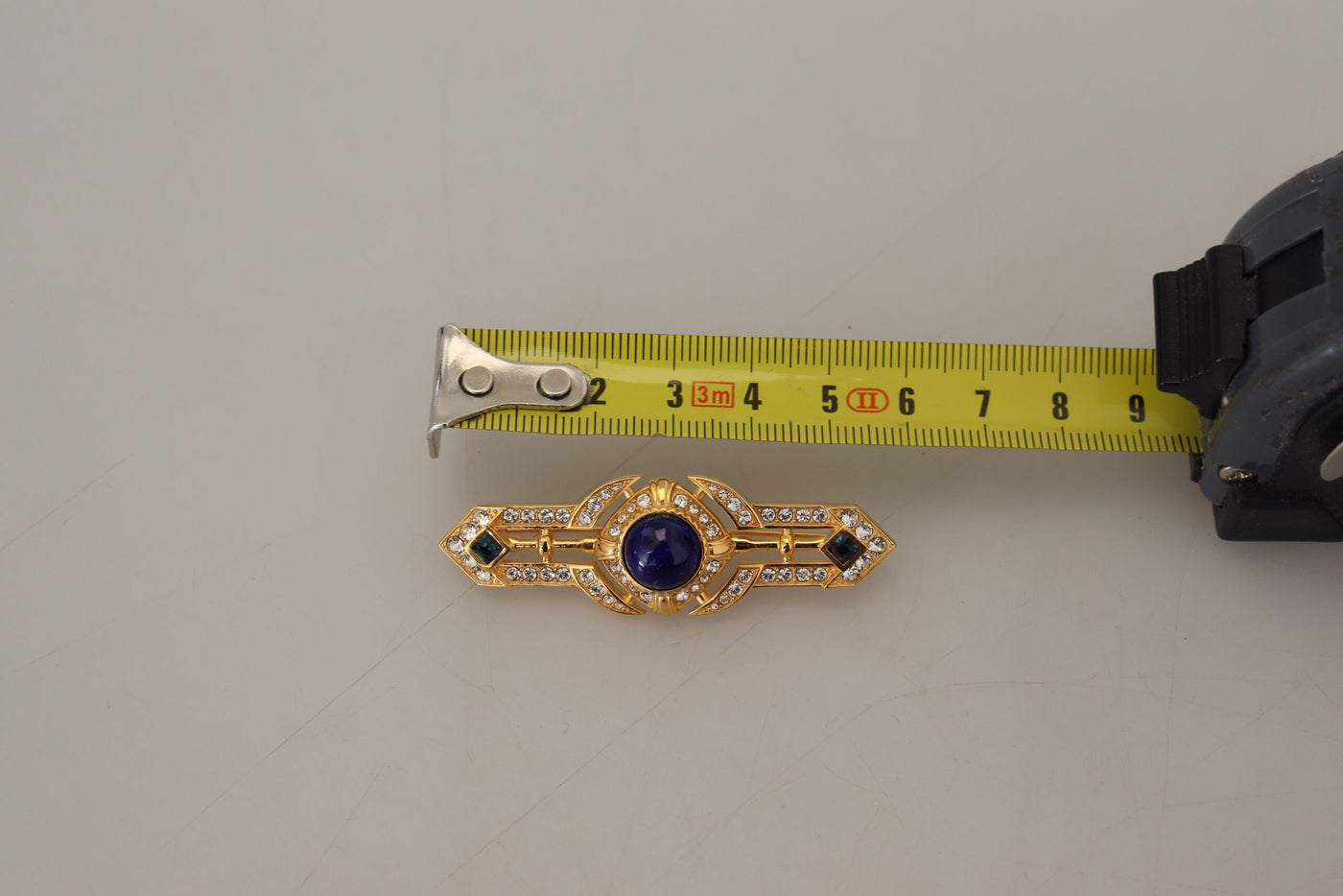 Gold Tone Brass Crystal Embellished Pin Brooch