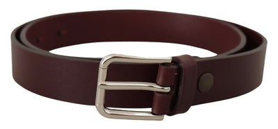 Maroon Calf Leather Silver Tone Metal Buckle Belt