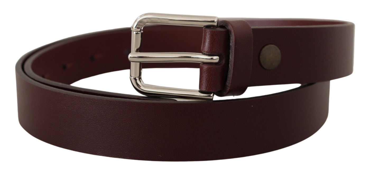 Maroon Calf Leather Silver Tone Metal Buckle Belt