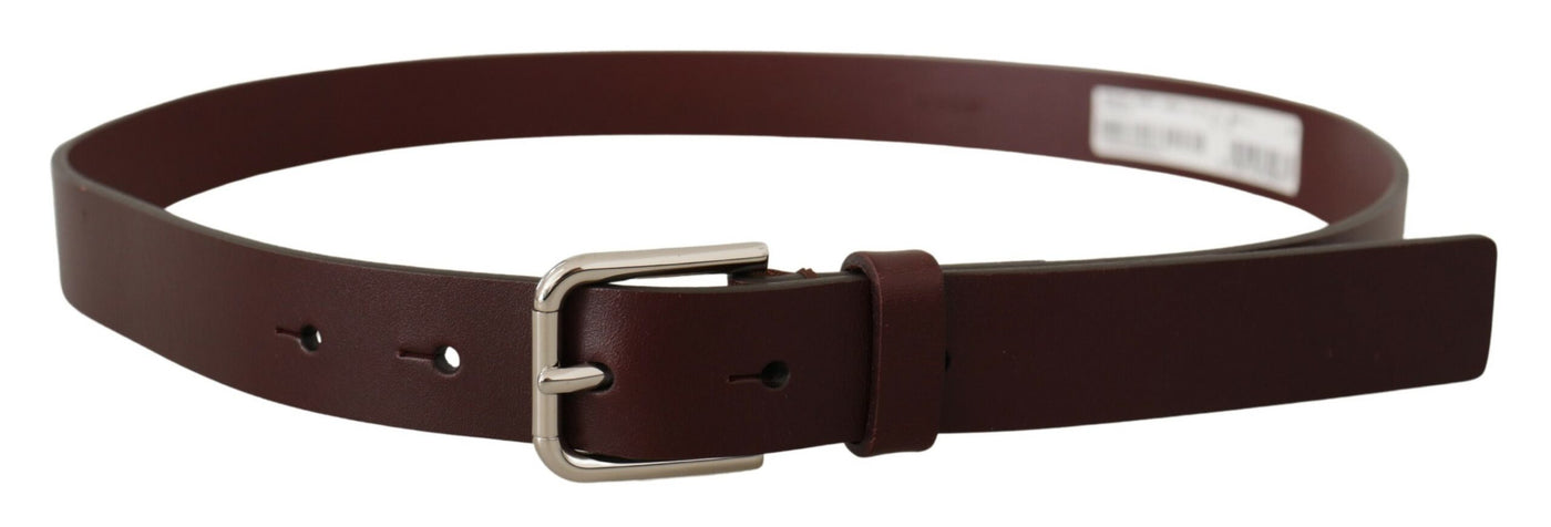 Maroon Calf Leather Silver Tone Metal Buckle Belt