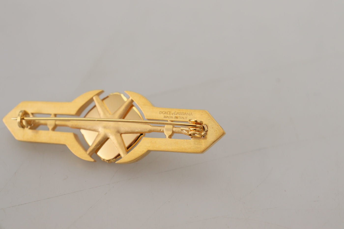 Gold Tone Brass Crystal Embellished Pin Brooch