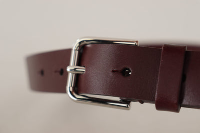 Maroon Calf Leather Silver Tone Metal Buckle Belt