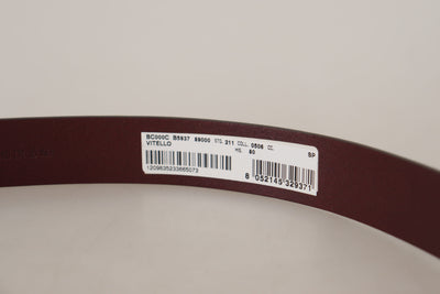 Maroon Calf Leather Silver Tone Metal Buckle Belt