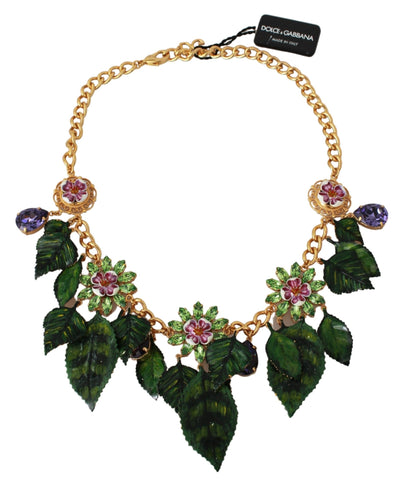 Floral Crystal Charm Gold Brass Statement Necklace