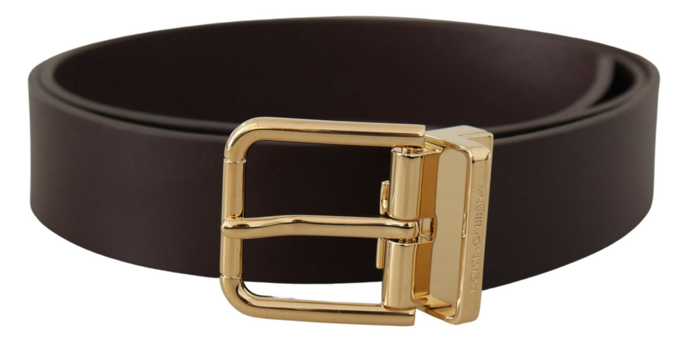 Brown Calf Leather Gold Tone Metal Buckle Dark