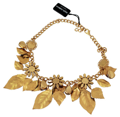 Floral Crystal Charm Gold Brass Statement Necklace