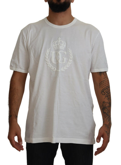 White DG Crown Print Crewneck Men T-shirt