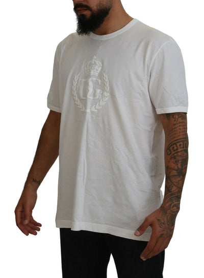 White DG Crown Print Crewneck Men T-shirt