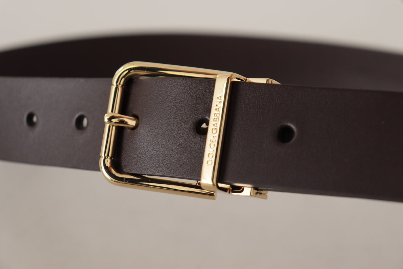 Brown Calf Leather Gold Tone Metal Buckle Dark