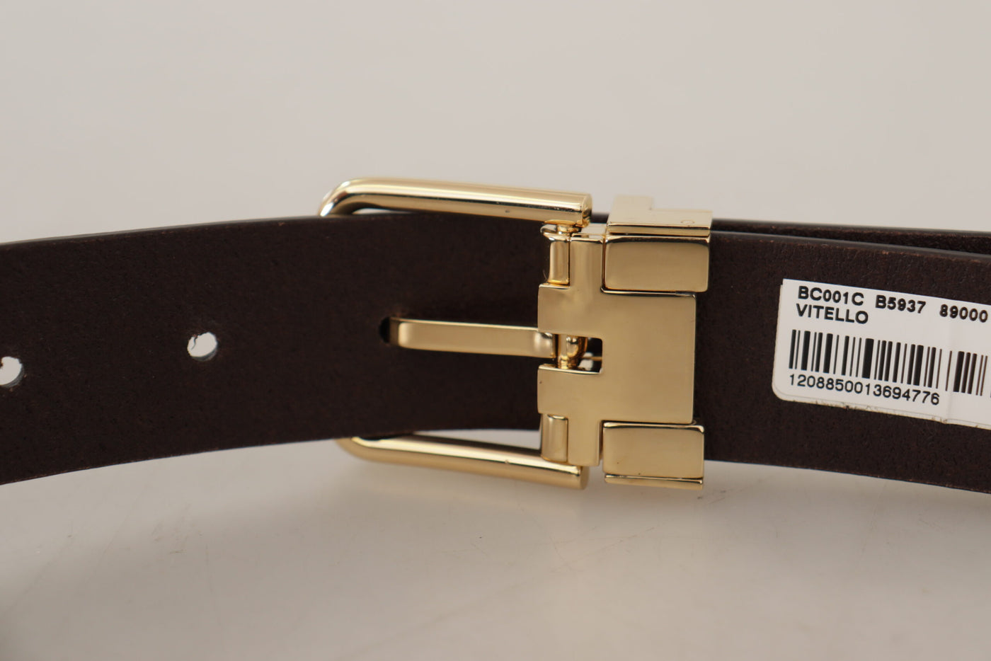 Brown Calf Leather Gold Tone Metal Buckle Dark