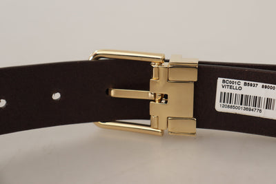 Brown Calf Leather Gold Tone Metal Buckle Dark