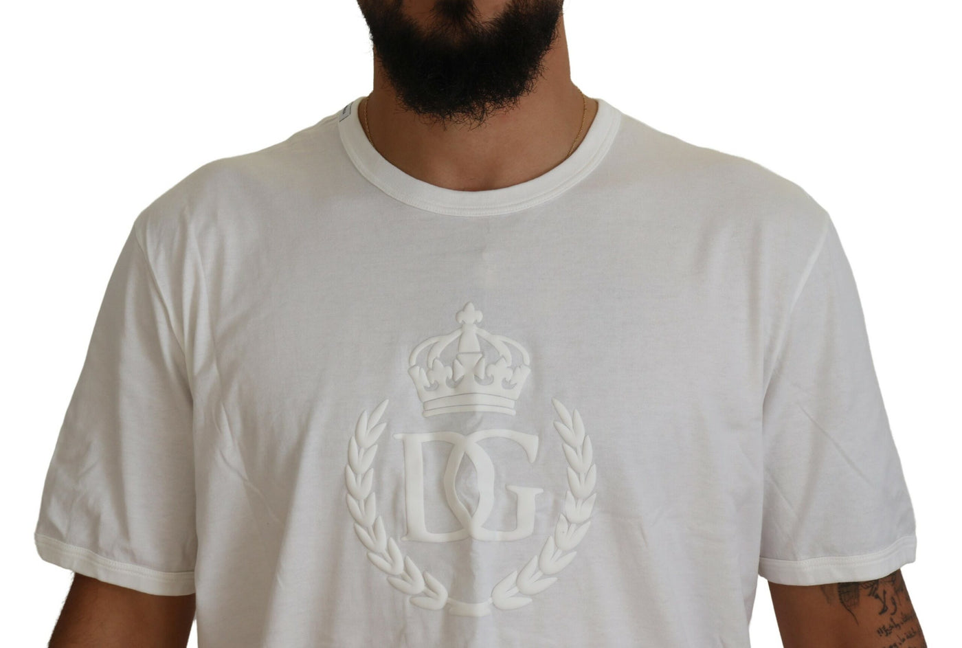 White DG Crown Print Crewneck Men T-shirt