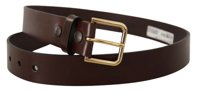 Brown Polished Leather Gold Tone Metal Buckle Belt