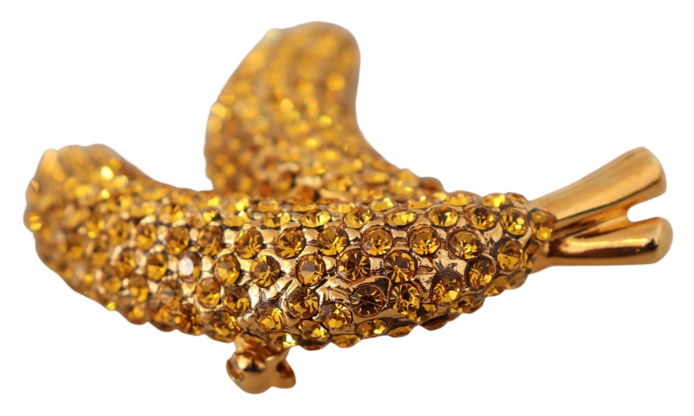 Gold Banana Crystal Pin Yellow Rhinestone AccentsBrooch