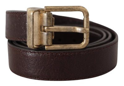 Brown Calf Leather Vintage Logo Metal Buckle Belt