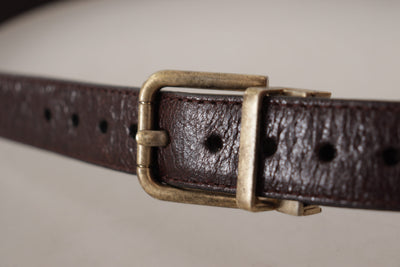 Brown Calf Leather Vintage Logo Metal Buckle Belt