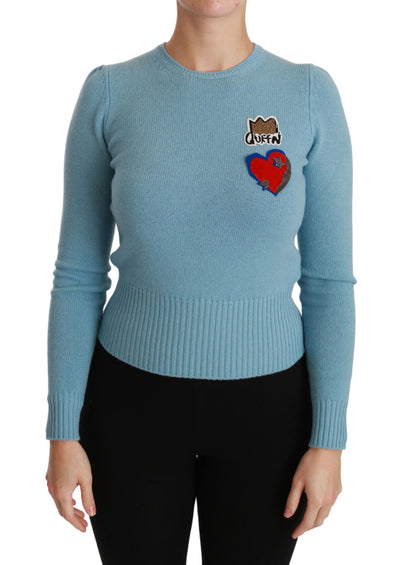 Blue Wool Queen Heart Pullover Sweater