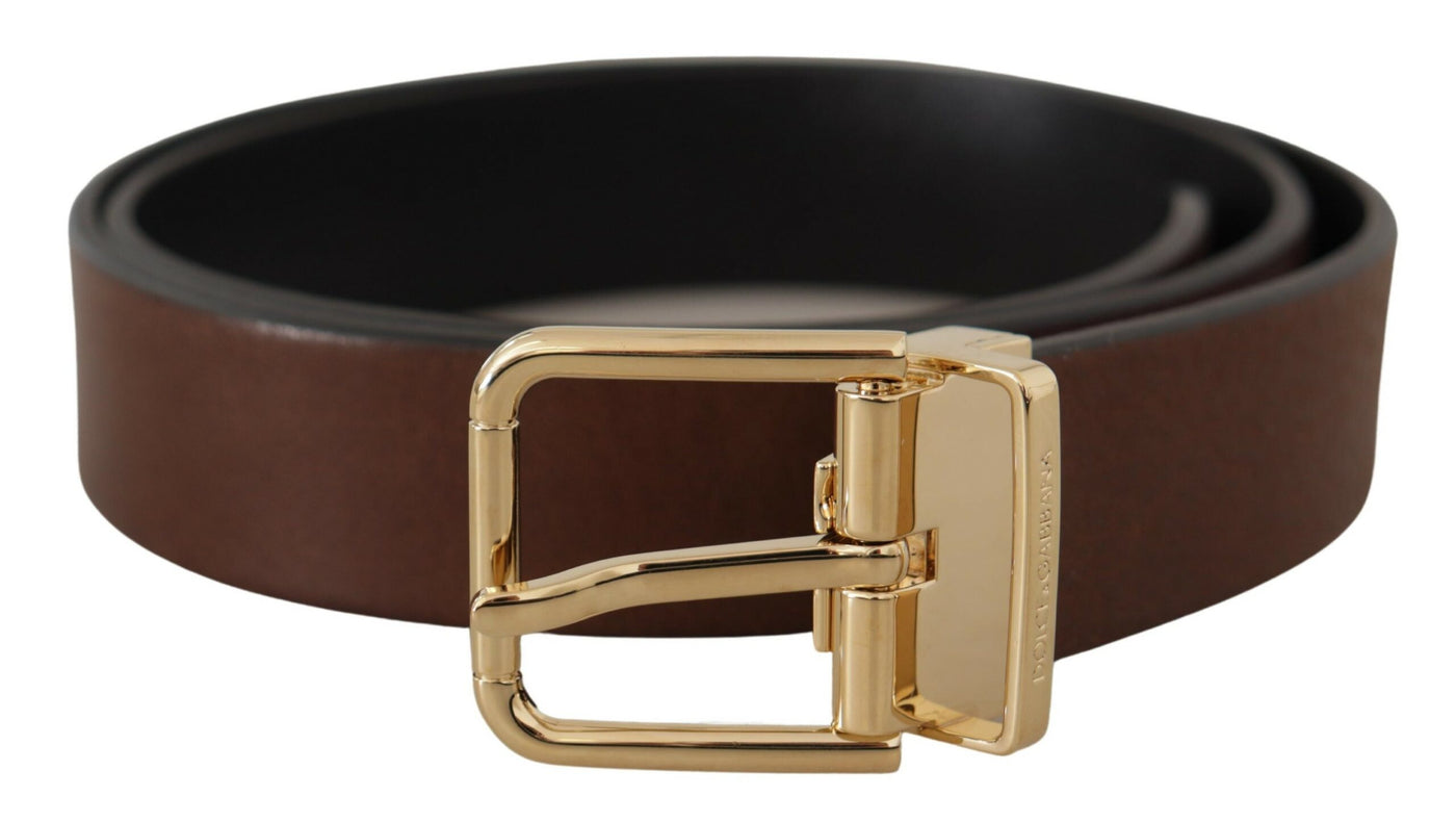 Brown Classic Leather Gold Tone Metal Buckle Belt