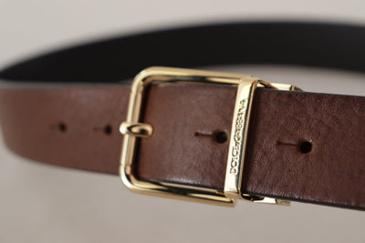 Brown Classic Leather Gold Tone Metal Buckle Belt