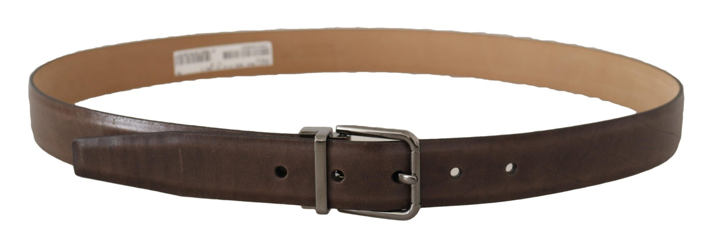 Brown Leather Casual Silver Tone Logo Buckle Belt