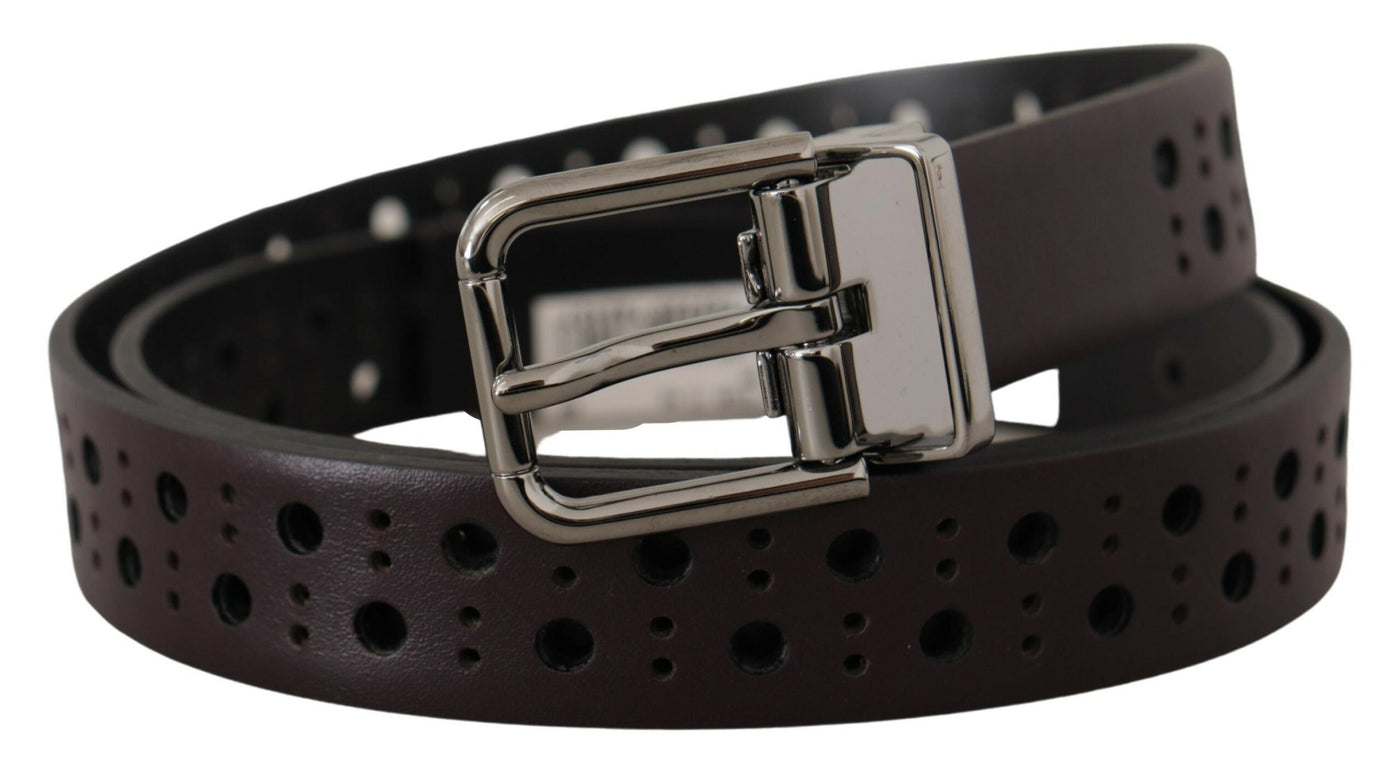 Dark Purple Perforated Leather Metal Buckle Belt