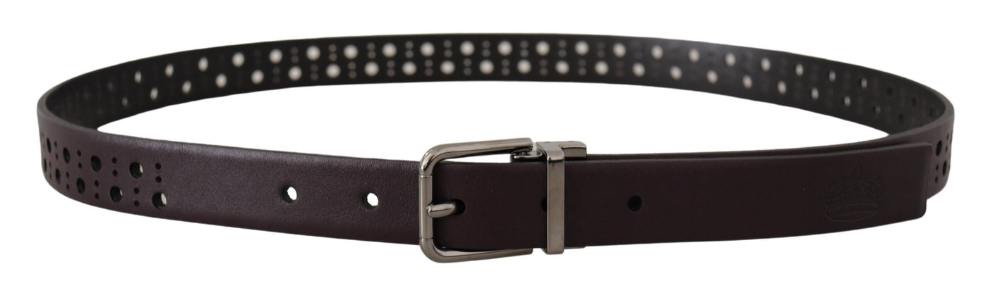 Dark Purple Perforated Leather Metal Buckle Belt