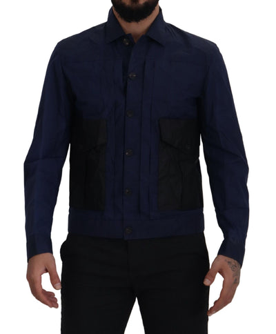 Dark Blue Cotton Collared Long Sleeves Casual Shirt