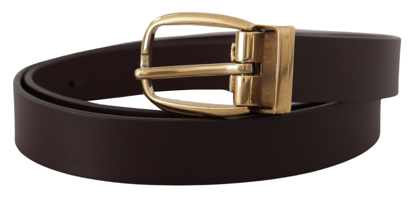 Dark Brown Calf Leather Gold Tone Metal Buckle