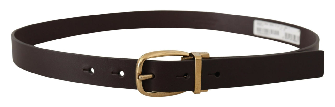 Dark Brown Calf Leather Gold Tone Metal Buckle