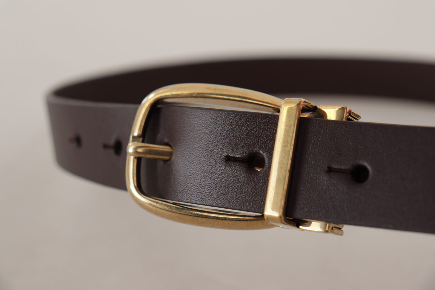 Dark Brown Calf Leather Gold Tone Metal Buckle