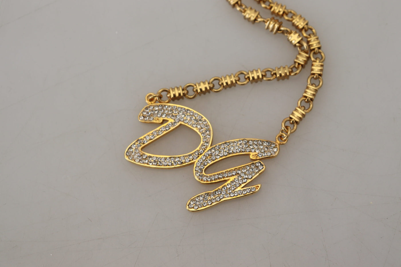 Gold Plated Brass Chain DG Logo Crystal Pendant Necklace