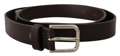 Brown Plain Leather Silver Tone Buckle Belt