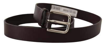 Brown Plain Leather Silver Tone Buckle Belt