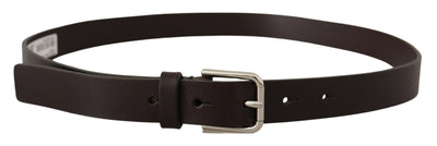 Brown Plain Leather Silver Tone Buckle Belt