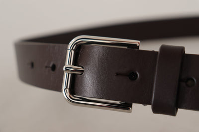 Brown Plain Leather Silver Tone Buckle Belt