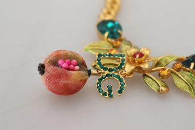 Gold Brass Crystal Logo Fruit Floral Statement Necklace