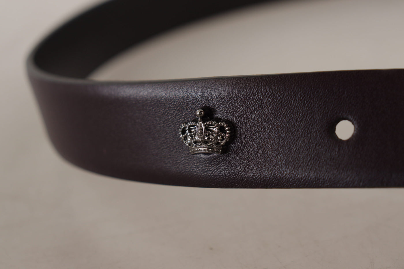 Dark Purple Leather Box Borchia Metal Buckle Belt