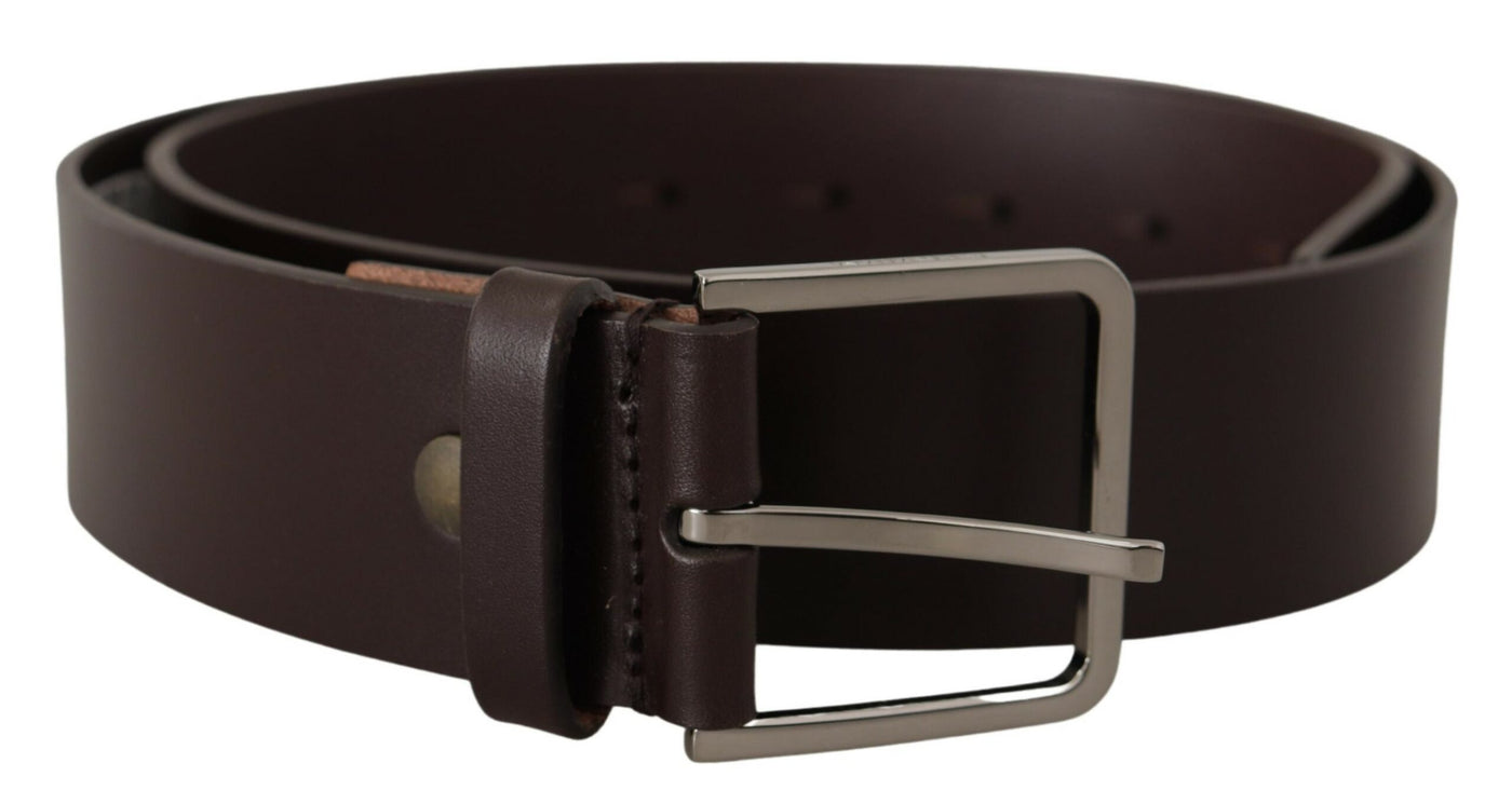 Brown Leather Logo Engraved Metal Buckle Dark